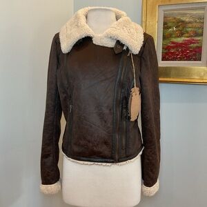 Hale Bob Faux Shearling Moto Jacket Cognac Brown‎ XL NEW